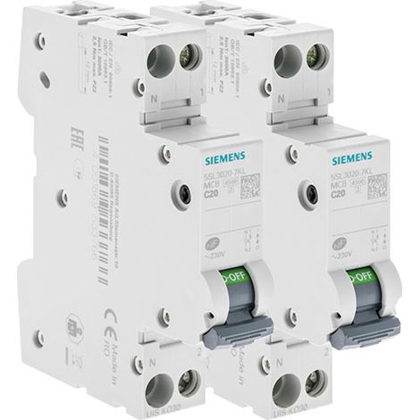 SIEMENS Lot de 2 disjoncteurs électriques phase + neutre 20A KNX, protection fiable et efficace pour installations électriques sécurisées. (1/4)