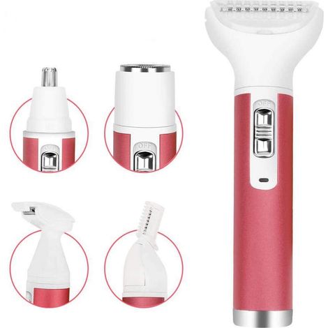 Épilateur pour femmes, rasoir électrique 5 en 1 indolore rechargeable par USB, tondeuse sourcils et nez, épilation du corps, du maillot et du visage étanche (rose) (1/5)