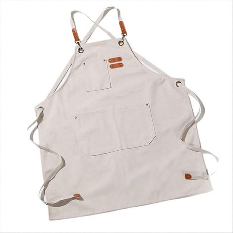 Tabliers en toile tendance pour la maison, la cuisine et le jardinage, vêtements de travail, tabliers de cuisine et de restaurant pour femmes, couleur crème et blanc (1/5)