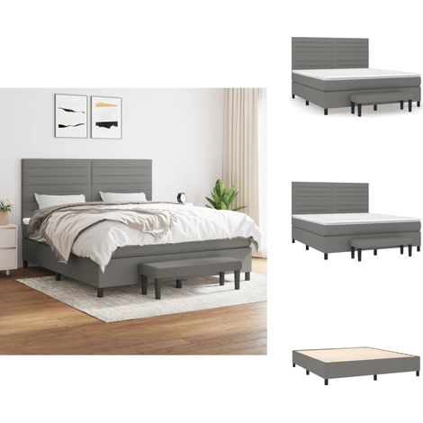 Sommier à lattes de lit avec matelas Gris foncé 160x200cm Tissu - Lit Double - Lit Plateforme - Matelas Ressorts Ensachés - Têtière Ajustable - Canapé Lit (1/5)