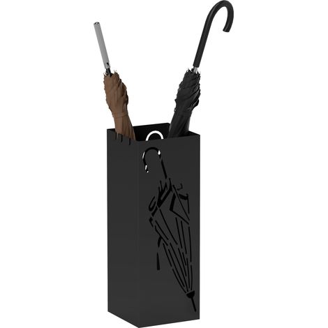 Black Metal Umbrella Stand with 4 Hooks and Removable Drip Tray,Stylish Storage for Entryway or Hallway,15.5x15.5x41cm