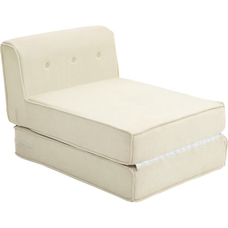 Canapé-lit pliant avec dossier capitonné, chauffeuse convertible, lit d'appoint, salon, bureau, blanc crème