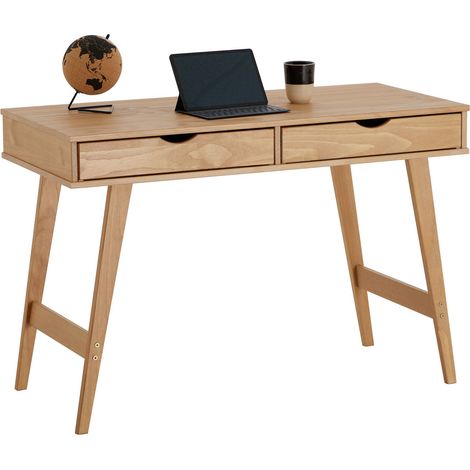 Idimex – Bureau droit en pin massif brun avec 2 tiroirs – Dimensions 75 x 110 x 50 cm – Style minimaliste pour espace de travail (1/4)