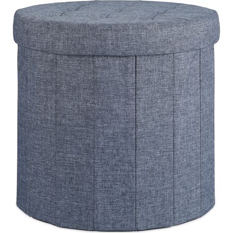 Pouf contenitore pieghevole moderno 43 x 45 x 45 cm seduta comoda salvaspazio in lino crema 130008619