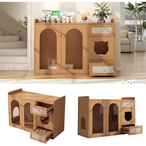 Armoire à chat & litière polyvalente - armoire d'appoint adaptée aux animaux domestiques avec mangeoires, espace de repos pour chats, espace de stockage (sans litière ni coussin pour chats), couleur n (1/5)