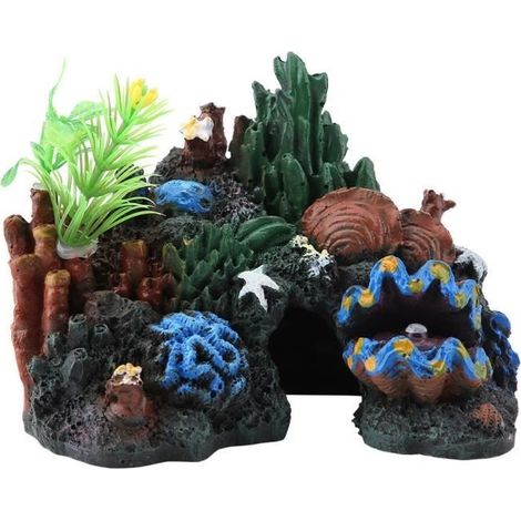 Décor artificiel - Résine - Corail coloré - 13x8x9,5 cm - Pour aquarium et reptiles (1/4)