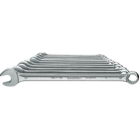 Juego de llaves mixtos, modelo extra-largo, 12 unidades, Contenido : 10 11 12 13 14 17 19 22 24 27 30 32 mm