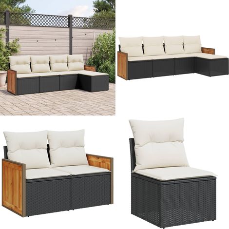 5-tlg. Garten-Sofagarnitur mit Kissen Schwarz Poly Rattan - Gartensorte - Gartenmöbelset - Lounge Möbel - Rattan Gartenmöbel - Gartenlounge - Home & Living (1/5)