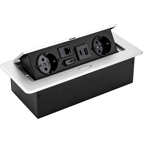 Prise de table cachée, prise intégrée Prise de table pop-up avec 2 prises EU 16A, LAN, HDMI et chargeurs USB typec 5V 2A