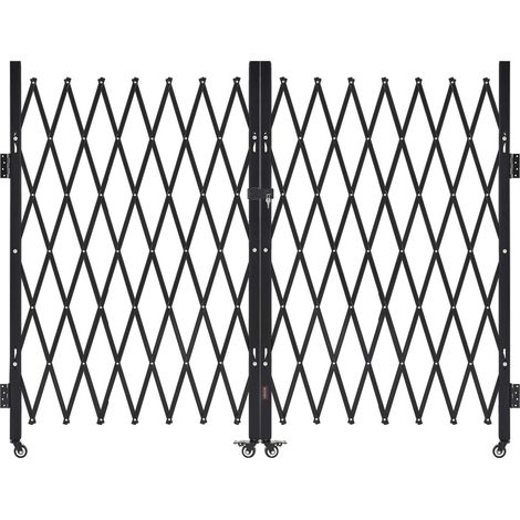 Barrière de Sécurité Extensible de 370 x 160,5 cm, Double Portail Ciseau, Verrouillable et Rétractable, en Acier Solide, avec Roues Pivotants à 360°, pour Entrée, Garage, Entrepôt et Piscine (1/5)