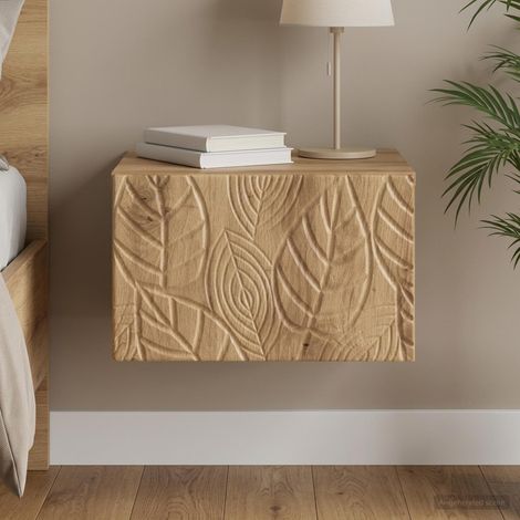 Table de chevet murale avec tiroir en bois d’ingénierie chêne artisanal 49 x 34,5 x 20 cm - PANGIVO (1/5)