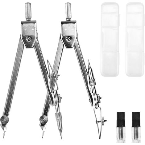 2 PCS Compas de Mesure Compas College, Compas Metal avec 2 Compas Mine, Coffret Compas Scolaire, Compas a Vis, Compas Menuisier pour Étudiants, Ingénieurs, Ecoles, Bureaux (1/5)