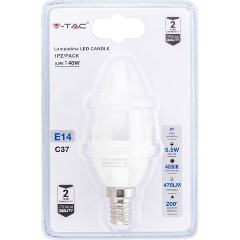 V-TAC E14 5,5 W LED-Kerzenlampe, Naturweiß (Blisterpackung mit 1 Stück)