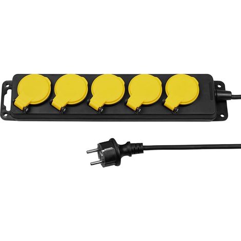 Bloc Multiprise Étanche 3 Prises IP44 – 16A 3680W – avec Interrupteur – Câble HO5RN-F 3G1 mm² 0,85 m – Sécurité Enfant – Noir et Jaune (1/5)