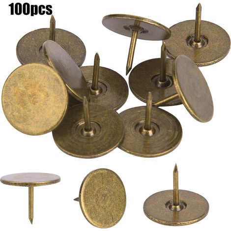 100 clous décoratifs, clous décoratifs en fer couleur bronze à tête plate, accessoires pour canapés et meubles, 19 x 15 mm (1/3)