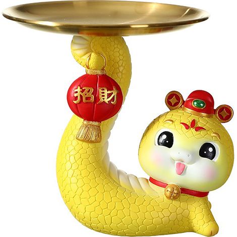 Bac de rangement décoratif Année du Serpent "Bonne Fortune" 1105 - Ornement de bureau et salon, cadeau de pendaison de crémaillère - Céramique, design sculpté (1/5)