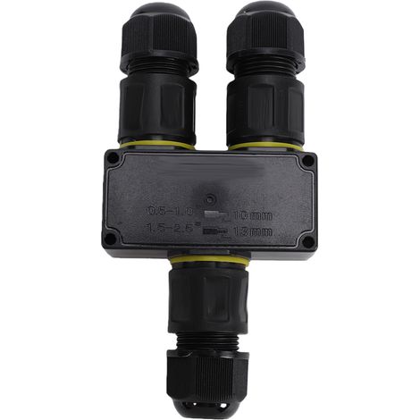 Lot de 2 boîtes de jonction étanches IP68 à 3 voies (3P, 24 A) avec connecteur de câble électrique à dégagement rapide M20 pour câbles de 4 à 8 mm², usage extérieur. (1/5)
