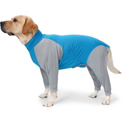 Mono pijama de verano elegante e informal para perros de cuatro patas, transpirable y envolvente, que evita la caída del pelo, en color azul y gris a juego, talla XS. (1/5)