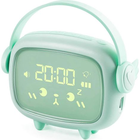 Kinderwecker, wiederaufladbarer digitaler Wecker mit LED-Anzeige, 2 Wecktönen und Nachtlicht