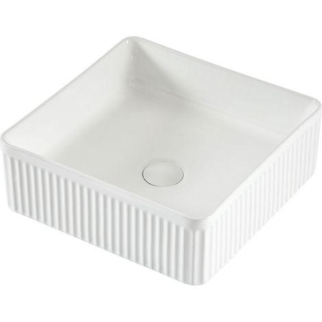 Vasque à poser carrée -37 x 37 cm -Blanc brillant rainuré -CUBELIA (1/5)