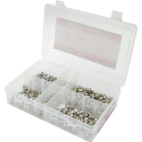 Juego de boquillas de engrase rectas y de 90° UNF/GAS, acero galvanizado, caja de 140 unidades.