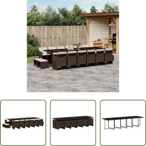 Gartenstuhl - 17-tlg. Garten-Essgruppe mit Kissen Braun Poly Rattan (1/5)