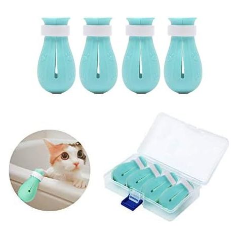 Chaussures Anti-rayures Pour Chats - Silicone Souple avec Semelle Percée - Adaptateur pour Bain et Toilettage - Lot de 4