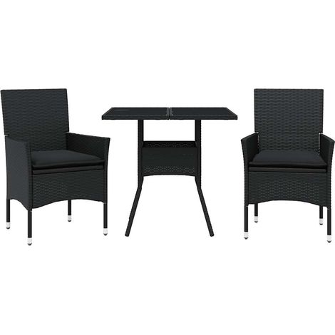 Maison Exclusive - 3-tlg. Garten-Essgruppe mit Kissen Schwarz Pol