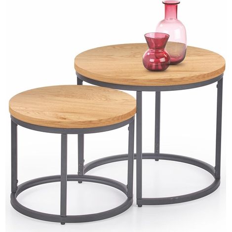Conjunto mesa de centro Houston 951, Roble dorado + Negro, 45x0x0cm, Diámetro: 53, MDF, Redonda
