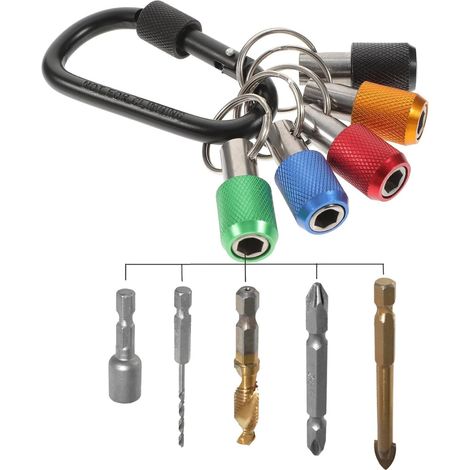 Porte-embout Porte-clés 1/4, Barre D’extension Flexible en Abs et Acier, Mousqueton, pour Tournevis et Perceuse Bague Porte-clés Incluse, Format Portable, Alliage D’aluminium et Acier, Abs (1/5)