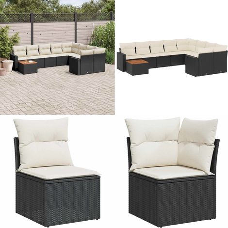 Salon de jardin 10 pcs avec coussins noir résine tressée - Salon De Jardin - Mobilier Extérieur - Set Salon De Jardin - Résine Tressée - Rotin Synthétique - Home & Living (1/5)