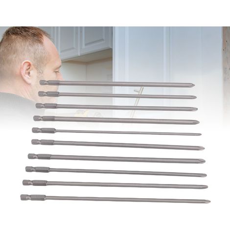 Ensemble de 10 embouts de tournevis Torx extra-longs de 200 mm, tige hexagonale de 1/4 de pouce, acier allié S2, adaptés aux tournevis électriques, aux perceuses et aux perceuses à percussion. (1/5)