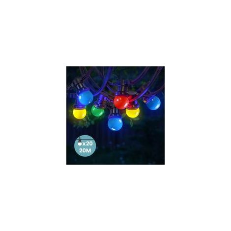 Guirlande lumineuse extérieure 20 m IP65 – 20 ampoules LED multicolores E27 raccordables – pour usage toute l’année en extérieur (1/5)