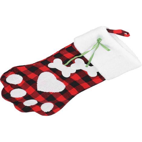 Bas de Noël Suspendus, Cadeau pour Animaux de Compagnie de Bas de Noël de Patte Mignonne pour Les Vacances pour Les décorations de Noël(Plaid Noir et Rouge) (1/5)