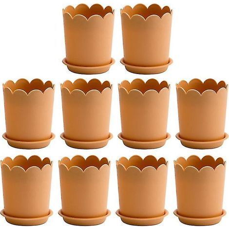 Lot de 10 pots de fleurs en plastique avec soucoupe (1/3)