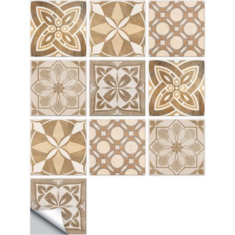 Autocollants Carrelage Salle de Bain et Cuisine 10 Pcs 20x20 cm - Décoration murale en carrelage mosaïque PVC imperméable style carr (1/5)