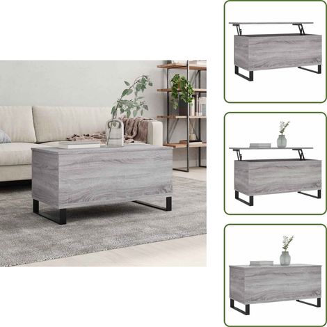 The Living Store Couchtisch Grau Sonoma 90x44,5x45 cm Holzwerkstoff - Couchtisch - Wohnzimmerstil - Grau - Holzwerkstoff - Metallgestell (1/5)