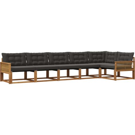 Outdoor Sofa Set with Cushion 6 pcs Natural and Black vidaXL