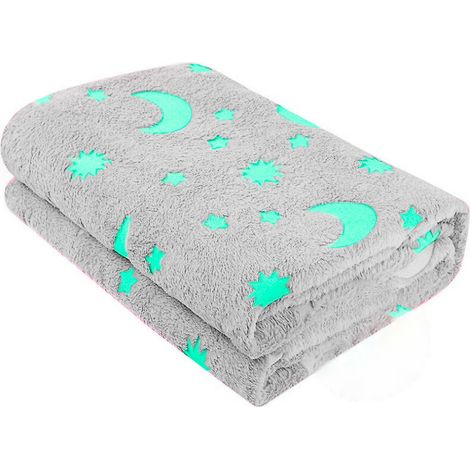 Couverture polaire magique enfant Etoiles Fluorescent Lune Gris Polaire 170x180
