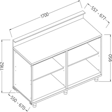 Comptoir de bar neutre 1700 x 550 x 1162mm - Diamond
