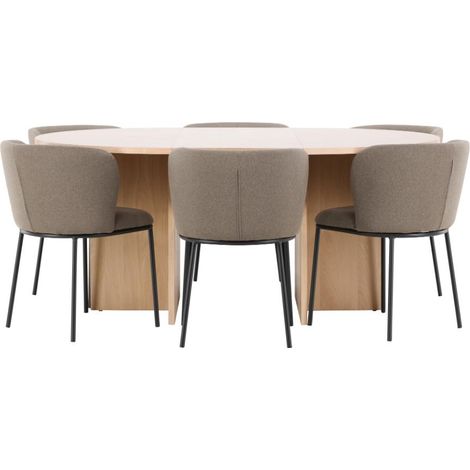 Strada Essgruppe Ausziehtisch Ø120cm, 170cm und 6 Stühle whitewash, braun. (1/4)