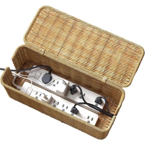 Boîte de rangement de câbles tissée à la main avec couvercle, pour bureau, étagère, meuble de rangement au sol, pour câbles TV et appareils électroniques (1/5)