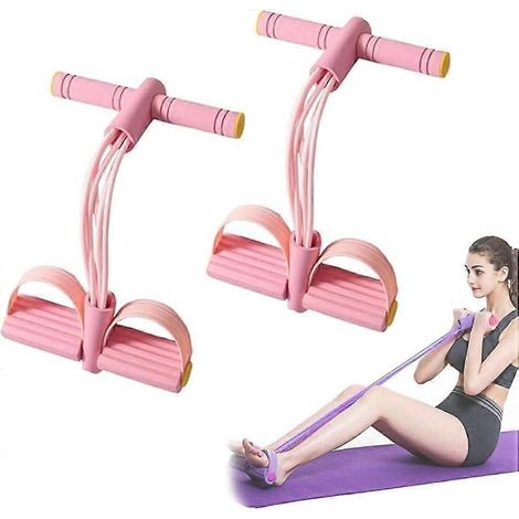 Corde élastique de traction abdominale bandes de résistance à pédales avec poignées 6 tubes multifonction à domicile rose x2 (1/5)