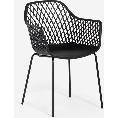 Silla moderna de jardín para exterior con reposabrazos en polipropileno Tzura - Negro