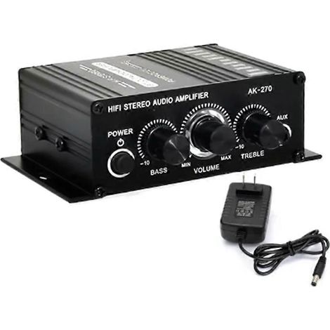 Amplificateur Hi-Fi AK-270 2.0 canaux pour la maison, réglage des basses et des aigus, système audio stéréo pour home cinéma, prise US 12 V CC (1/5)
