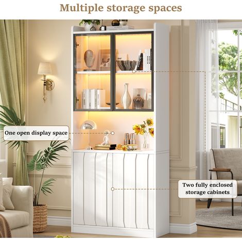 Vitrina de 2 piezas 160x35x200 cm blanca con LED, mueble de almacenaje para salón – MEUBLIV (1/5)