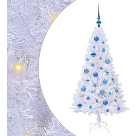 Sapin de Noël artificiel avec 150 lumières LED blanches, 120 cm de haut, en PVC et acier. (1/5)
