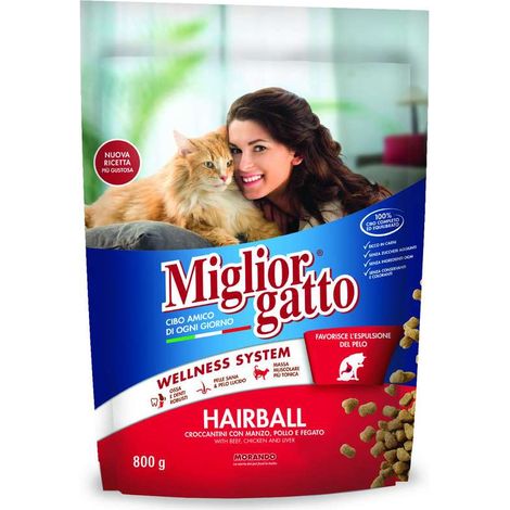 MIGLIOR GATTO CROCCANTINI GATTO 800 GR HAIRBALL MANZO POLLO FEGATO