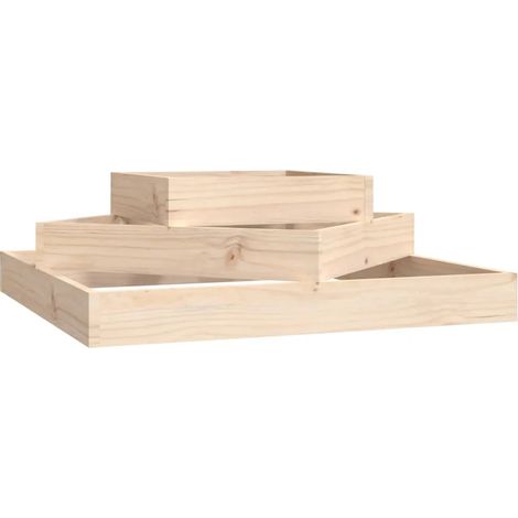Macetero de jardín de exterior de diseño rústico de 3 niveles 83 x 83 x 27 cm fabricado en madera de pino natural 020048485 (1/4)