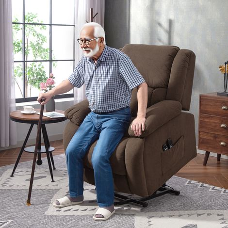 Fauteuil inclinable électrique avec fonction massage et chaleur, lève-personne motorisé, dimensions 93x104x100 cm, couleur marron (1/5)